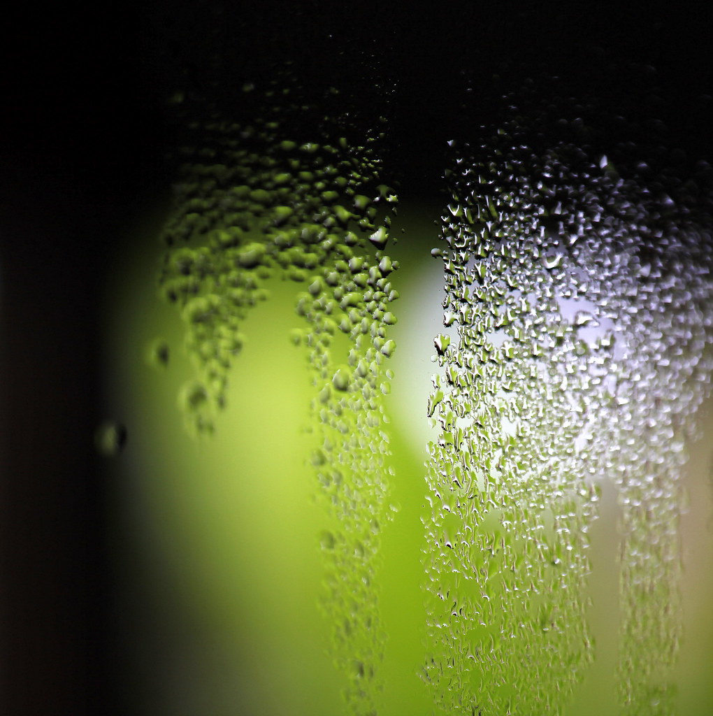 Fines gouttelettes de condensation sur une vitre froide